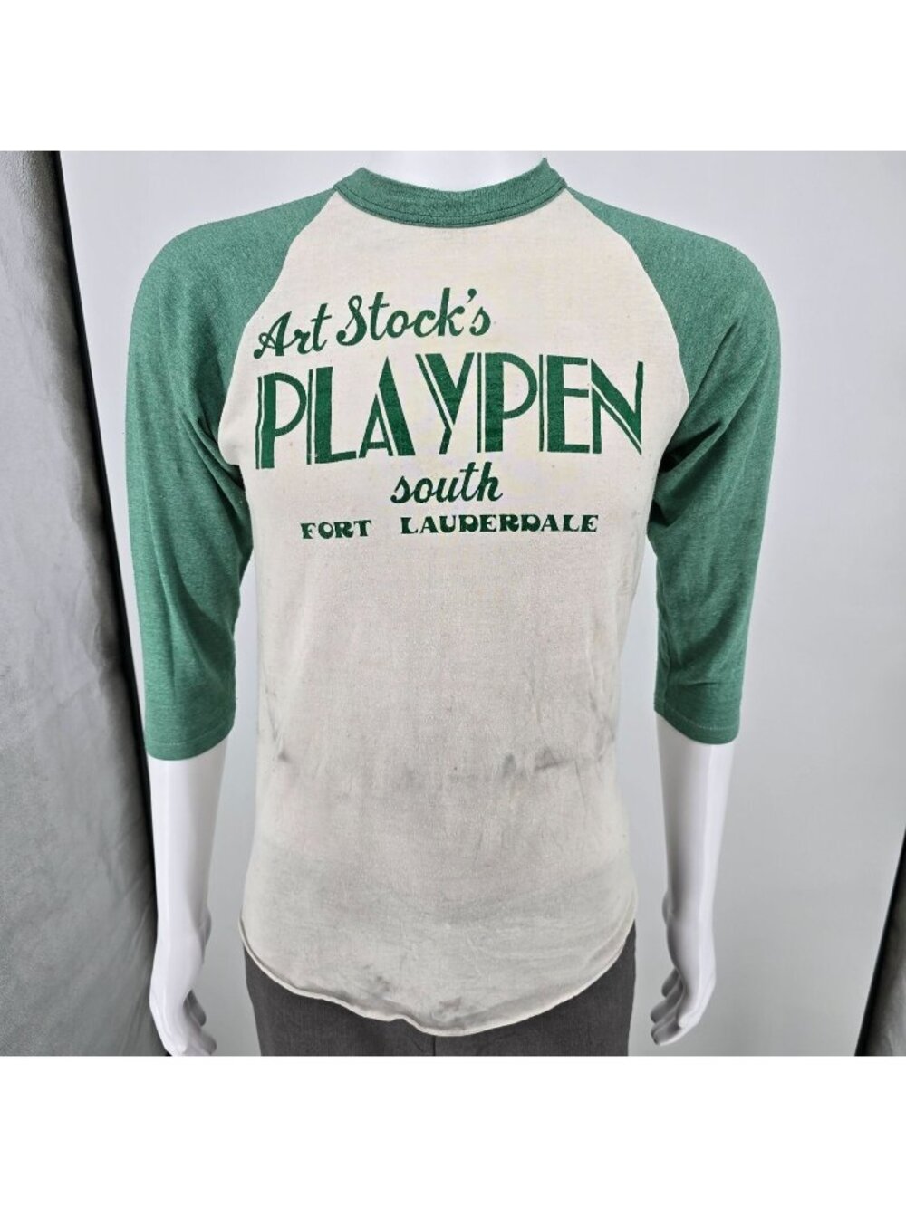 Vintage Thrashed 1970s Art Stock's Playpen South Fort Lauderdale T-Shirt (Small)